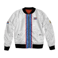 Custom DR Congo Football Bomber Jacket Leopards Mix Kuba Raffia Pattern - Wonder Print Shop