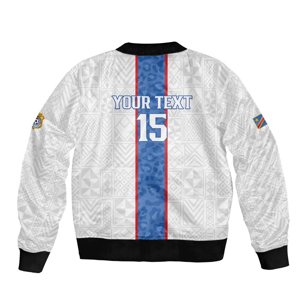 Custom DR Congo Football Bomber Jacket Leopards Mix Kuba Raffia Pattern - Wonder Print Shop