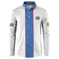 Custom DR Congo Football Button Sweatshirt Leopards Mix Kuba Raffia Pattern - Wonder Print Shop