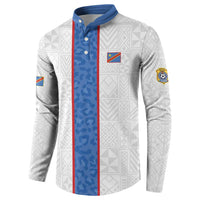 Custom DR Congo Football Button Sweatshirt Leopards Mix Kuba Raffia Pattern - Wonder Print Shop