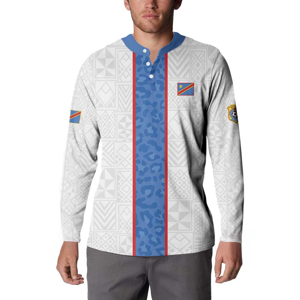 Custom DR Congo Football Button Sweatshirt Leopards Mix Kuba Raffia Pattern - Wonder Print Shop