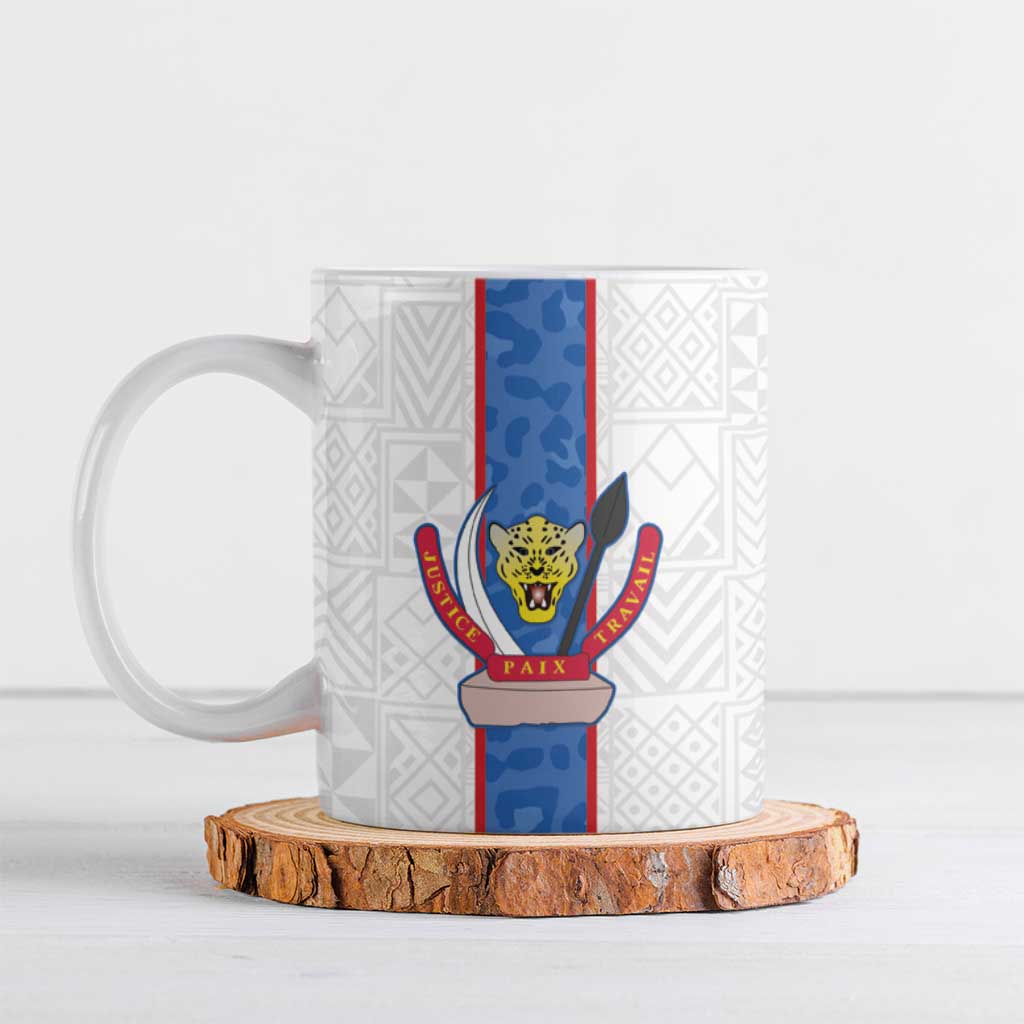 Custom DR Congo Football Ceramic Mug Leopards Mix Kuba Raffia Pattern - Wonder Print Shop