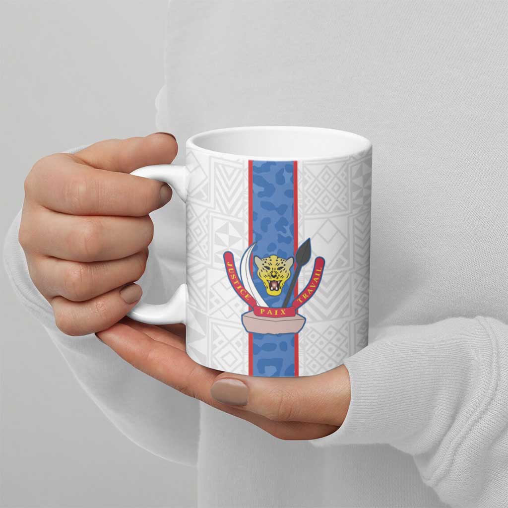 Custom DR Congo Football Ceramic Mug Leopards Mix Kuba Raffia Pattern - Wonder Print Shop