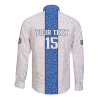 Custom DR Congo Football Long Sleeve Button Shirt Leopards Mix Kuba Raffia Pattern - Wonder Print Shop