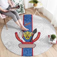 DR Congo Football Round Carpet Leopards Mix Kuba Raffia Pattern - Wonder Print Shop