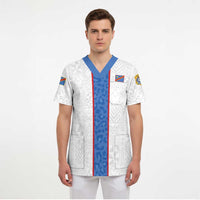 Custom DR Congo Football Scrub Top Leopards Mix Kuba Raffia Pattern - Wonder Print Shop