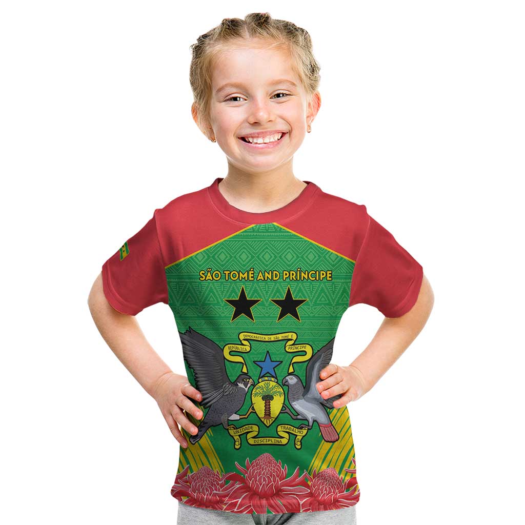 Personalised Sao Tome and Principe Kid T Shirt Coat Of Arms With Porcelana Rose - Wonder Print Shop