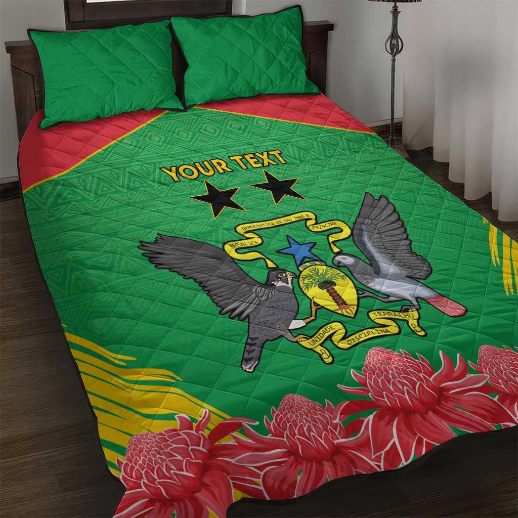 Personalised Sao Tome and Principe Quilt Bed Set Coat Of Arms With Porcelana Rose - Wonder Print Shop