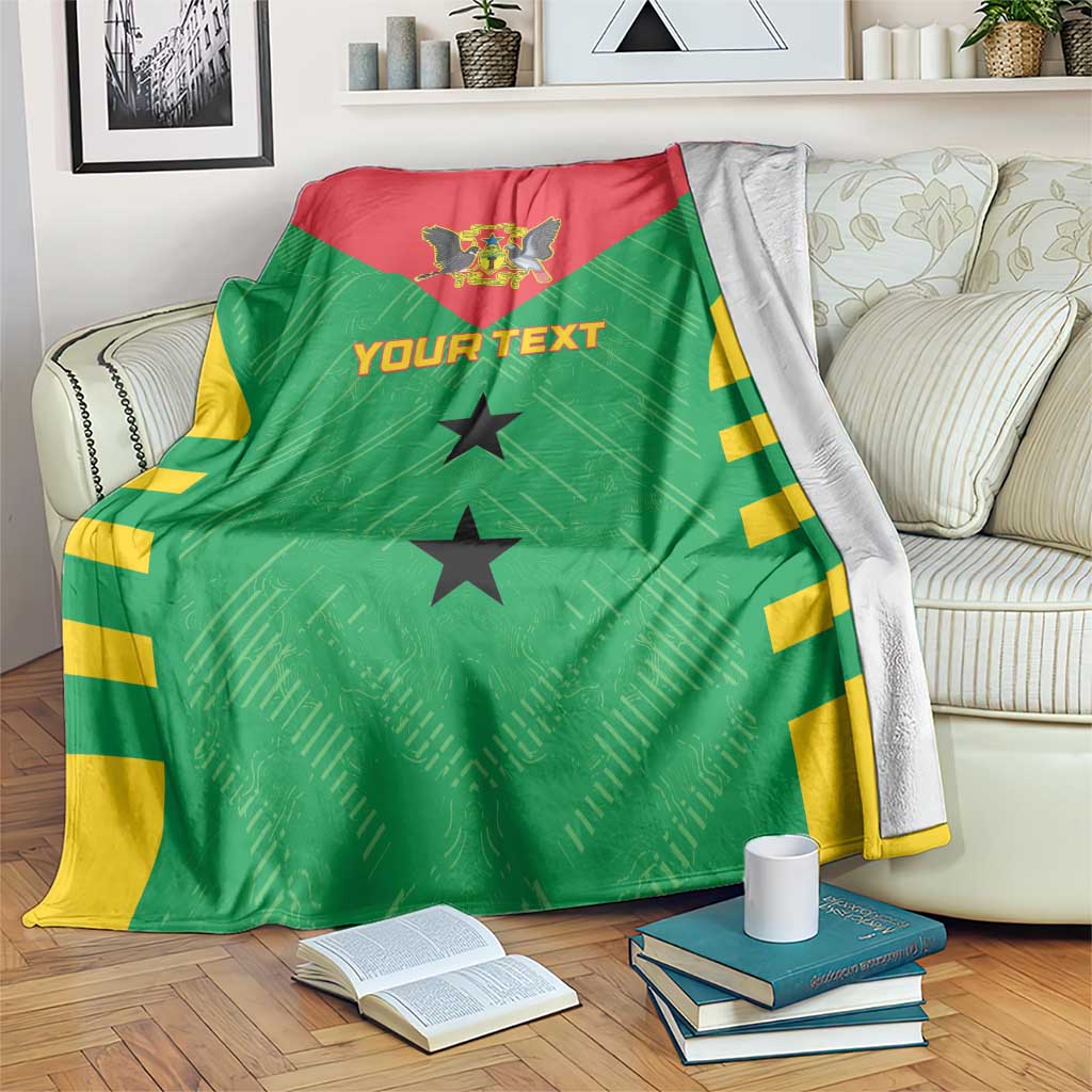 Green football blanket with Sao Tome crest, 'YOUR TEXT', yellow stripe borders, black stars