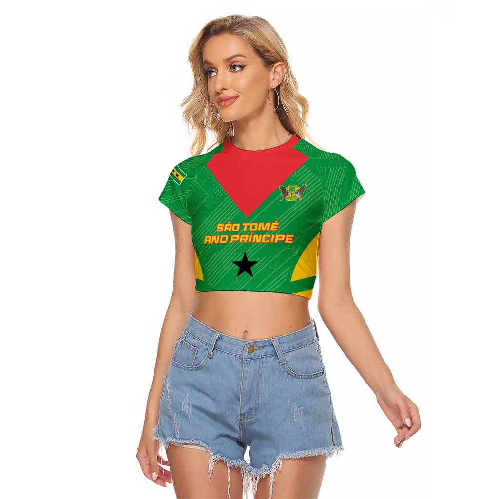 Custom Sao Tome and Principe Football Raglan Cropped T Shirt Go Champions - Green Ver - Wonder Print Shop