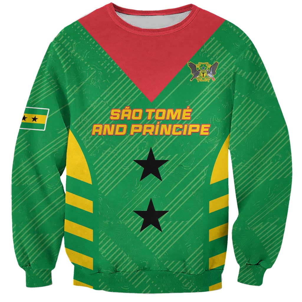 Green football sweatshirt with Sao Tome and Principe front graphic, stars