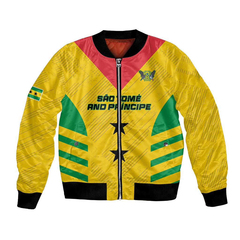 Yellow unisex football bomber jacket with zip front, ribbed cuffs, and flag graphic