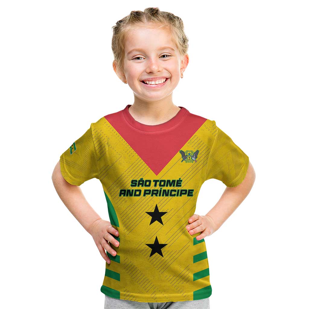 Custom Sao Tome and Principe Football Kid T Shirt Go Champions - Yellow Ver - Wonder Print Shop