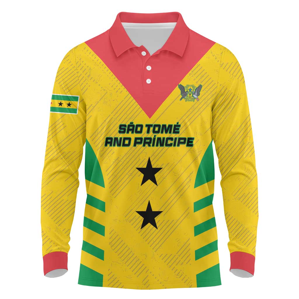 Custom Sao Tome and Principe Football Long Sleeve Polo Shirt Go Champions - Yellow Ver - Wonder Print Shop