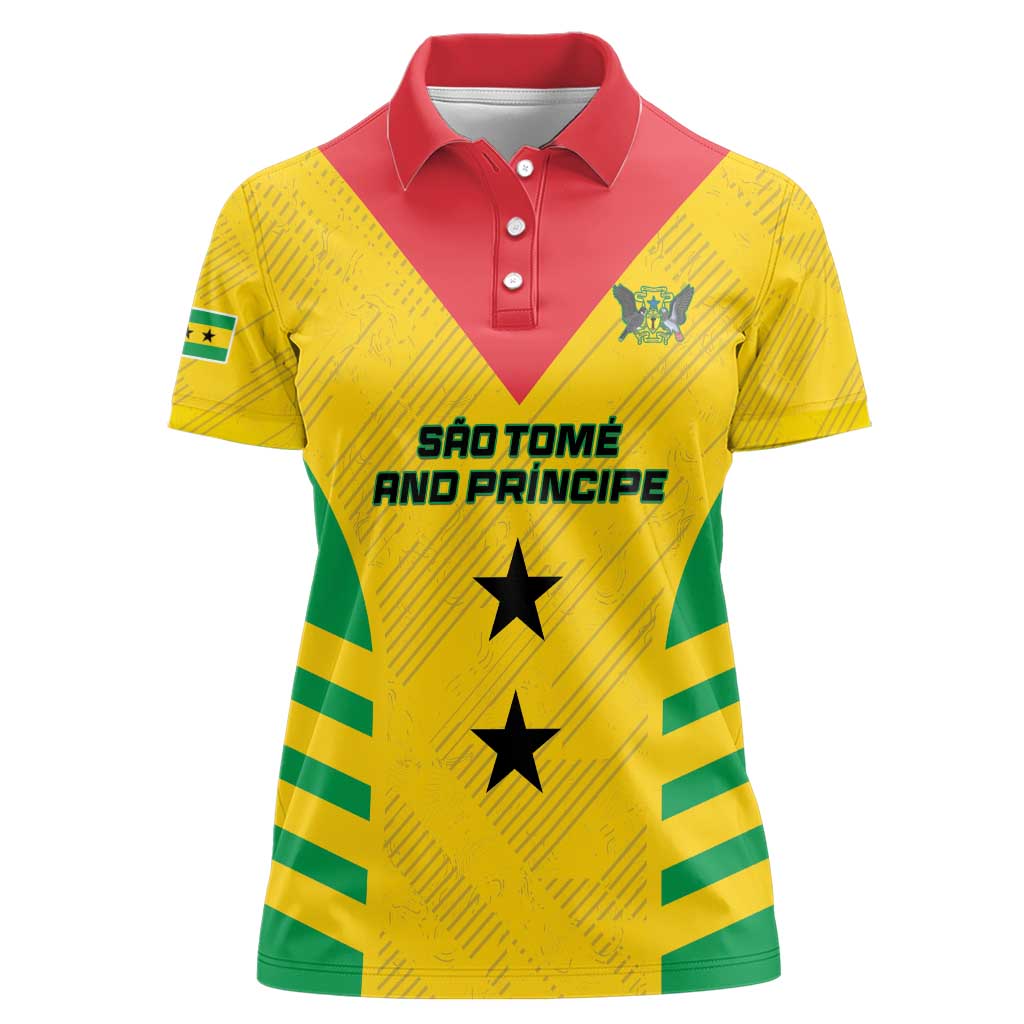 Custom Sao Tome and Principe Football Women Polo Shirt Go Champions - Yellow Ver - Wonder Print Shop