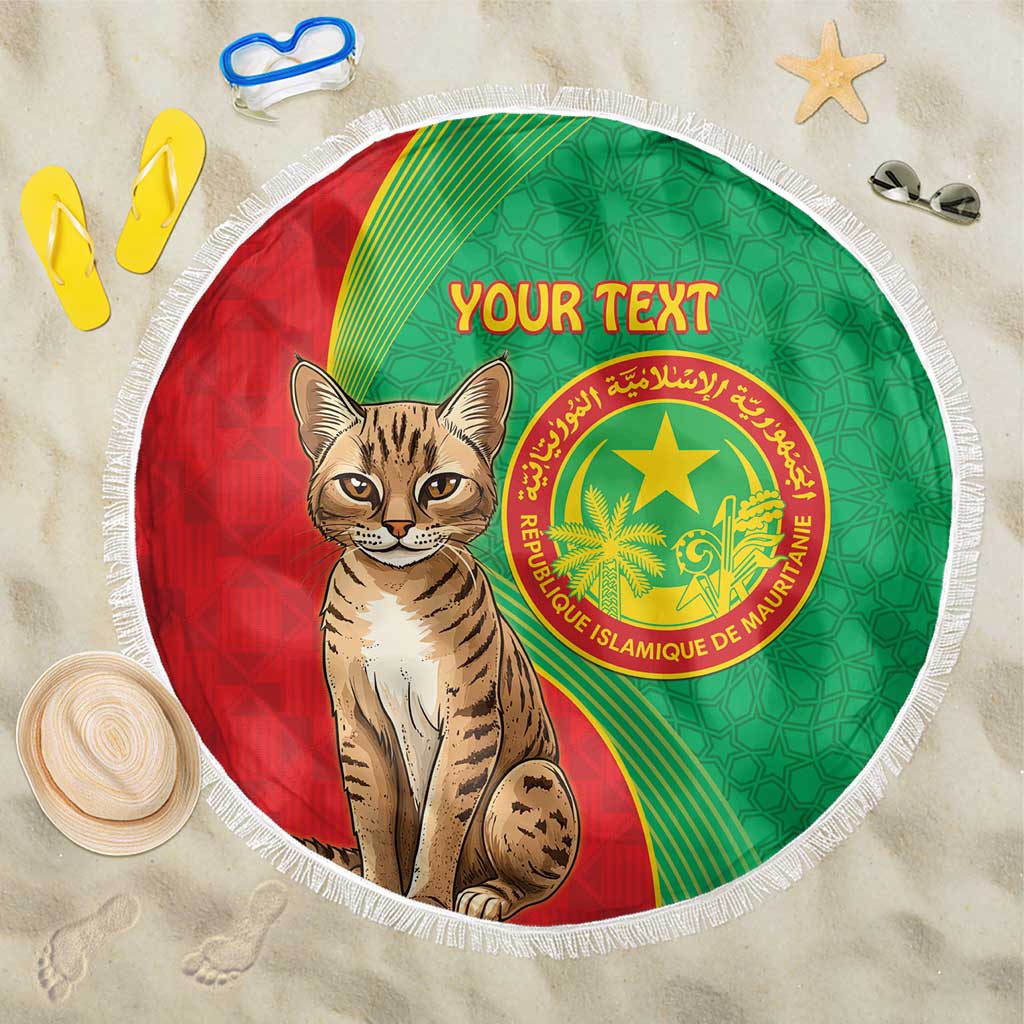 Personalised Mauritania Beach Blanket African Wild Cat With Coat Of Arms - Wonder Print Shop