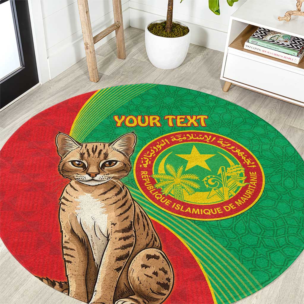 Personalised Mauritania Round Carpet African Wild Cat With Coat Of Arms - Wonder Print Shop