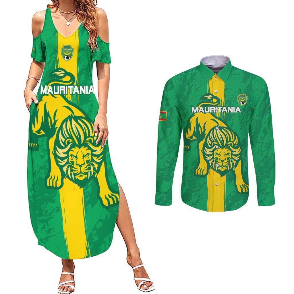 Custom Mauritania Football Couples Matching Summer Maxi Dress and Long Sleeve Button Shirt Go Al-Murabitun