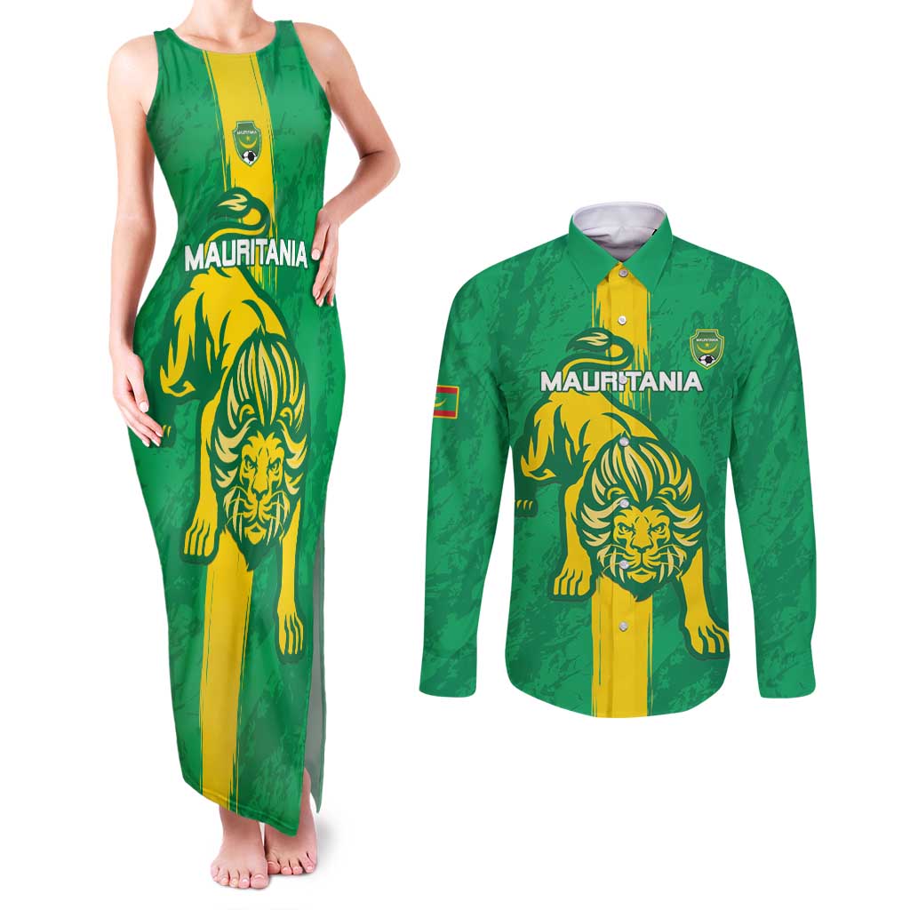 Custom Mauritania Football Couples Matching Tank Maxi Dress and Long Sleeve Button Shirt Go Al-Murabitun