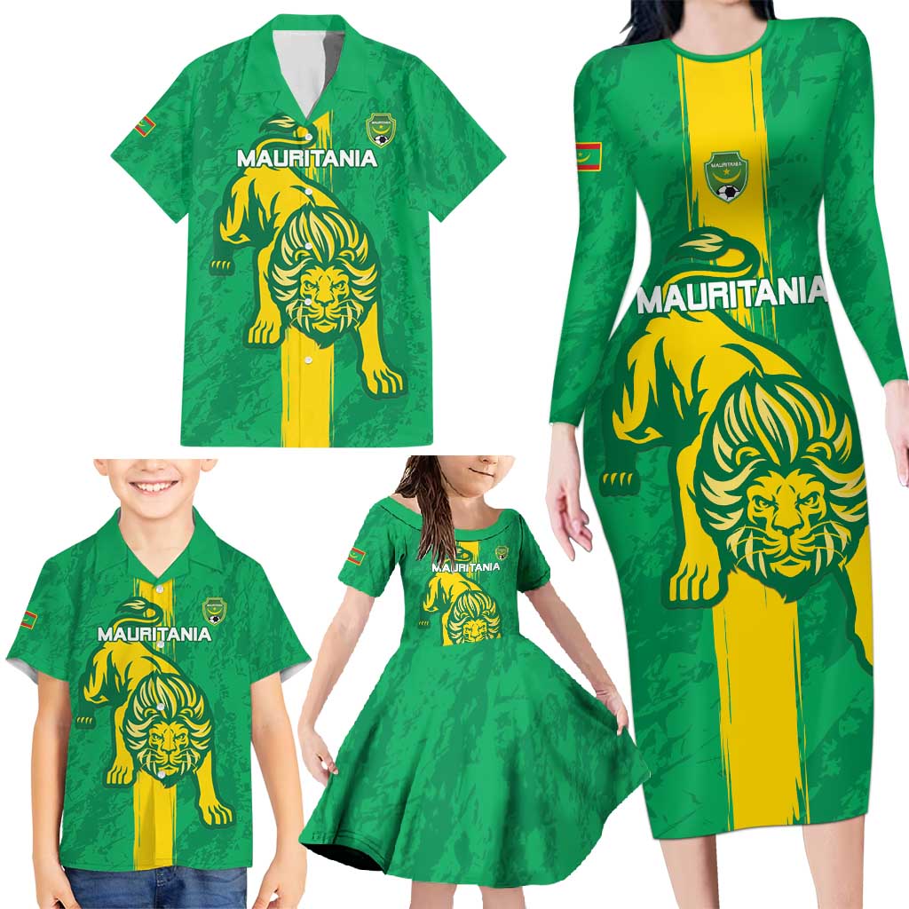 Custom Mauritania Football Family Matching Long Sleeve Bodycon Dress and Hawaiian Shirt Go Al-Murabitun - Wonder Print Shop