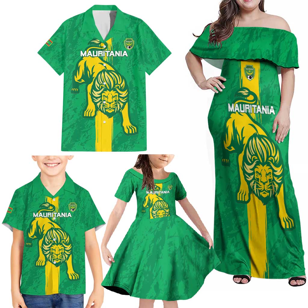 Custom Mauritania Football Family Matching Off Shoulder Maxi Dress and Hawaiian Shirt Go Al-Murabitun - Wonder Print Shop