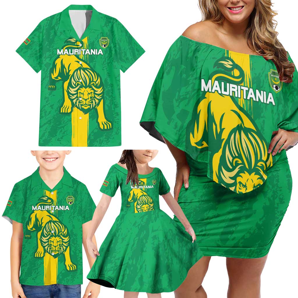 Custom Mauritania Football Family Matching Off Shoulder Short Dress and Hawaiian Shirt Go Al-Murabitun - Wonder Print Shop