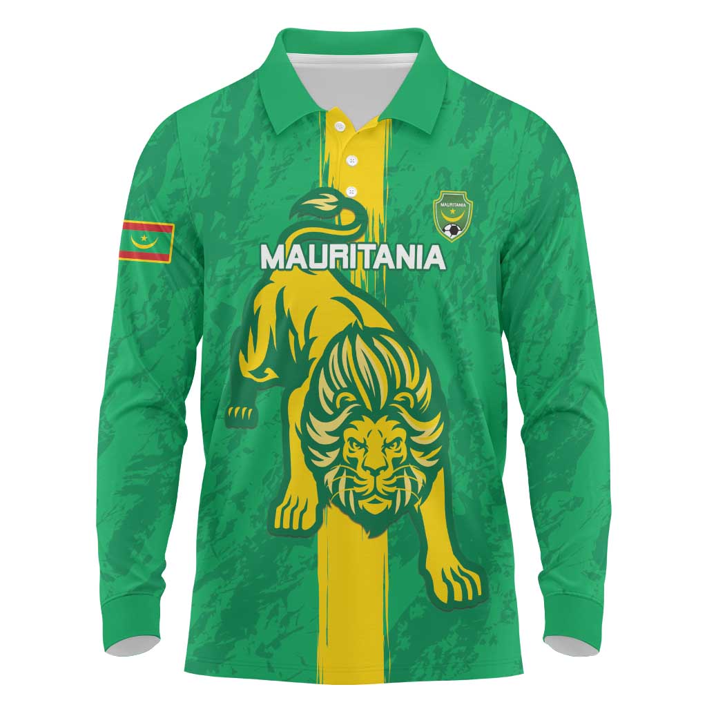 Custom Mauritania Football Long Sleeve Polo Shirt Go Al-Murabitun - Wonder Print Shop