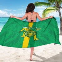 Green Mauritania football sarong with large lion and “YOUR TEXT” panel, held open