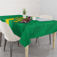 Green football tablecloth with yellow stripe and central crest