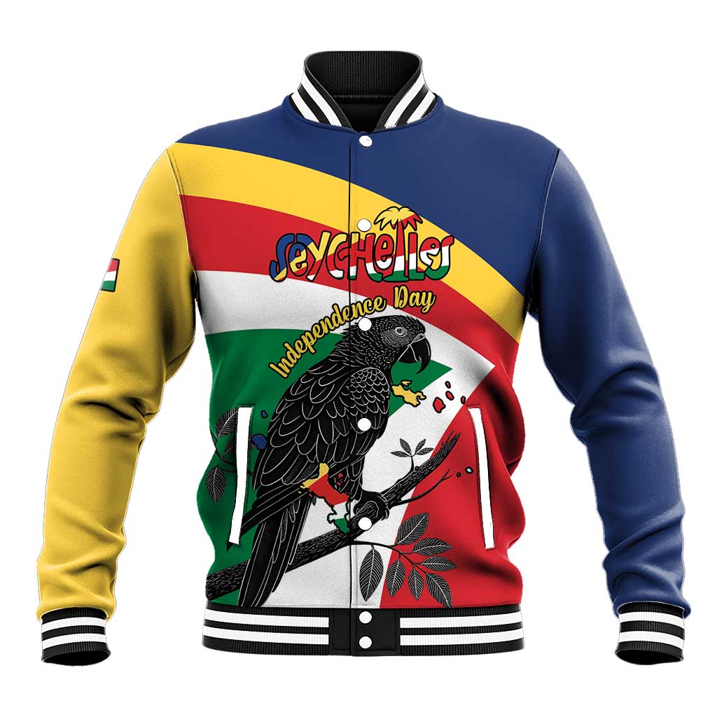Personalized Seychelles Independence Day Baseball Jacket Coat Of Arms Black Parrot