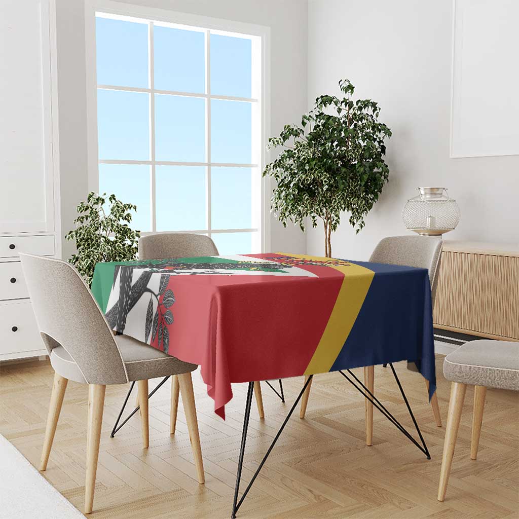 Personalized Seychelles Independence Day Tablecloth Coat Of Arms Black Parrot