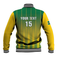 Green and yellow cricket baseball jacket with YOUR TEXT and number 15 on back