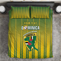 Dominica cricket bedding set: green/yellow striped duvet with two matching pillowcases