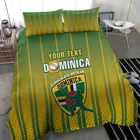 Dominica cricket bedding set with green/yellow striped duvet and two pillowcases, corner view