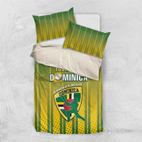 Dominica cricket bedding set, green and yellow striped duvet with two pillowcases (top view)