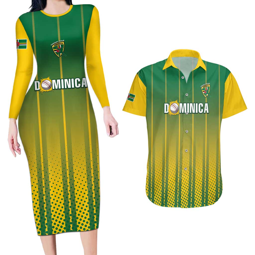 Custom Dominica Cricket Couples Matching Long Sleeve Bodycon Dress and Hawaiian Shirt Sporty Style - Wonder Print Shop