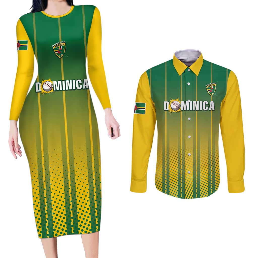 Custom Dominica Cricket Couples Matching Long Sleeve Bodycon Dress and Long Sleeve Button Shirt Sporty Style - Wonder Print Shop