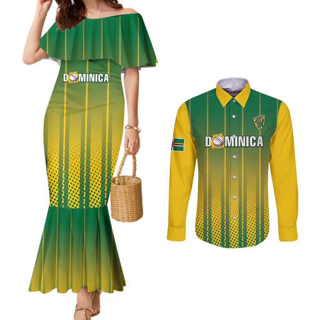 Custom Dominica Cricket Couples Matching Mermaid Dress and Long Sleeve Button Shirt Sporty Style