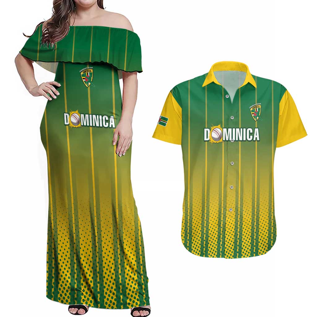 Custom Dominica Cricket Couples Matching Off Shoulder Maxi Dress and Hawaiian Shirt Sporty Style - Wonder Print Shop