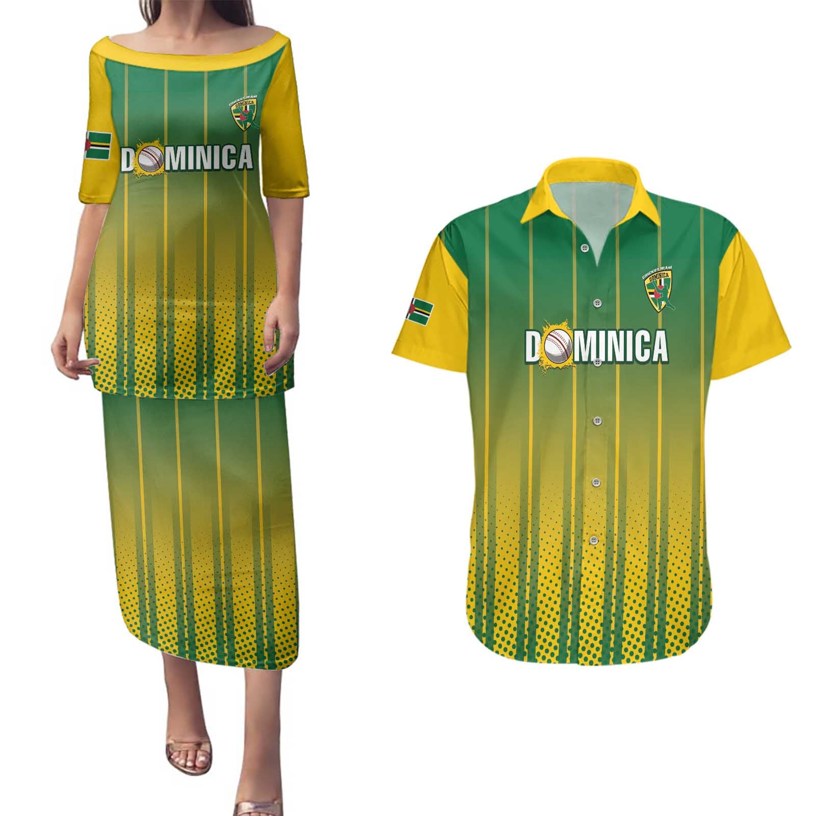 Custom Dominica Cricket Couples Matching Puletasi and Hawaiian Shirt Sporty Style - Wonder Print Shop