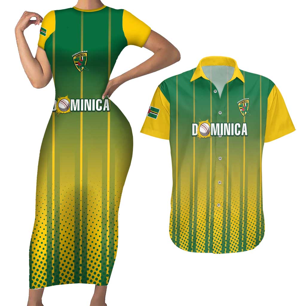 Custom Dominica Cricket Couples Matching Short Sleeve Bodycon Dress and Hawaiian Shirt Sporty Style - Wonder Print Shop