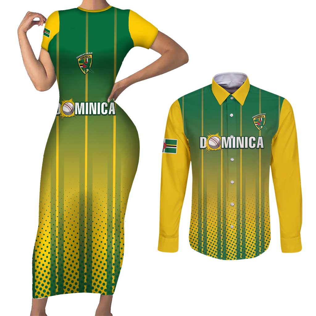 Custom Dominica Cricket Couples Matching Short Sleeve Bodycon Dress and Long Sleeve Button Shirt Sporty Style - Wonder Print Shop