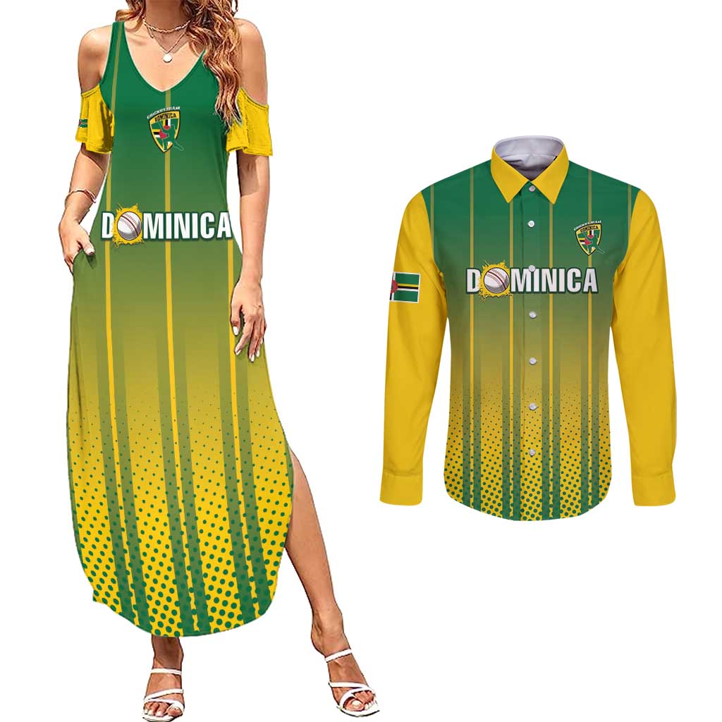 Custom Dominica Cricket Couples Matching Summer Maxi Dress and Long Sleeve Button Shirt Sporty Style - Wonder Print Shop