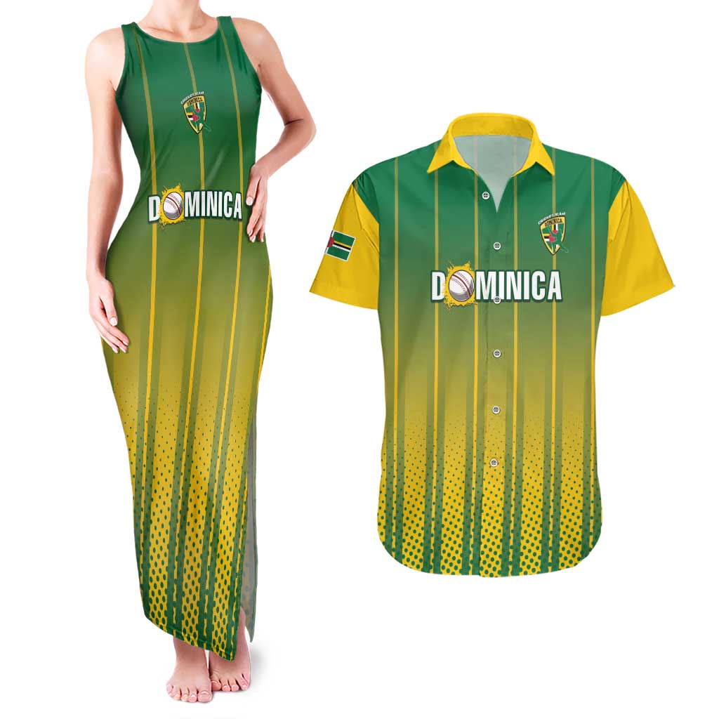 Custom Dominica Cricket Couples Matching Tank Maxi Dress and Hawaiian Shirt Sporty Style - Wonder Print Shop