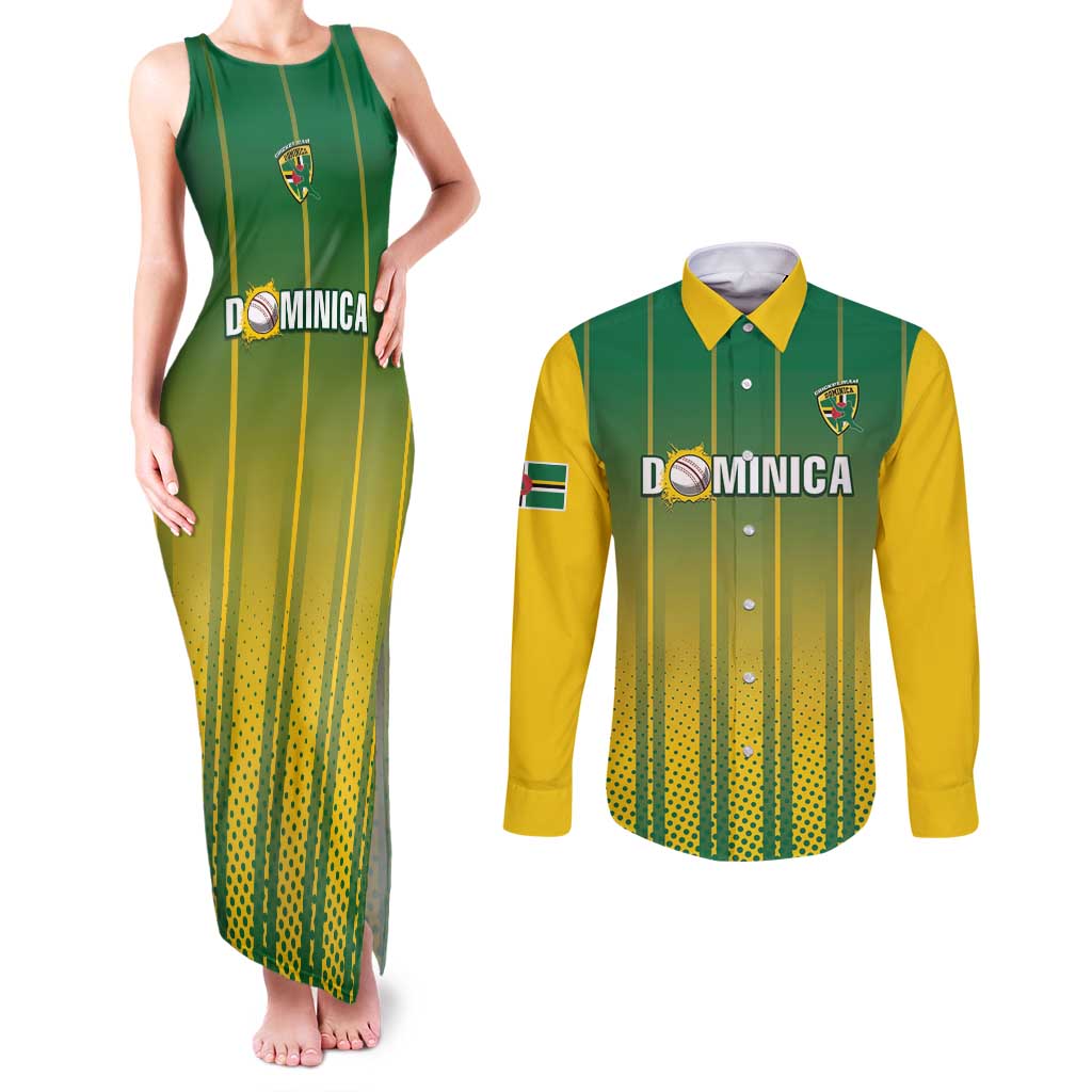 Custom Dominica Cricket Couples Matching Tank Maxi Dress and Long Sleeve Button Shirt Sporty Style - Wonder Print Shop