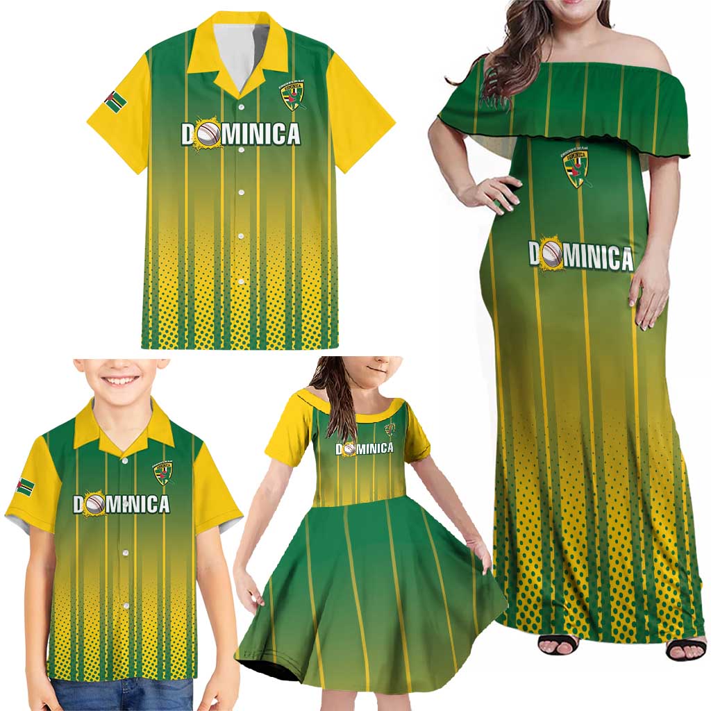 Custom Dominica Cricket Family Matching Off Shoulder Maxi Dress and Hawaiian Shirt Sporty Style - Wonder Print Shop