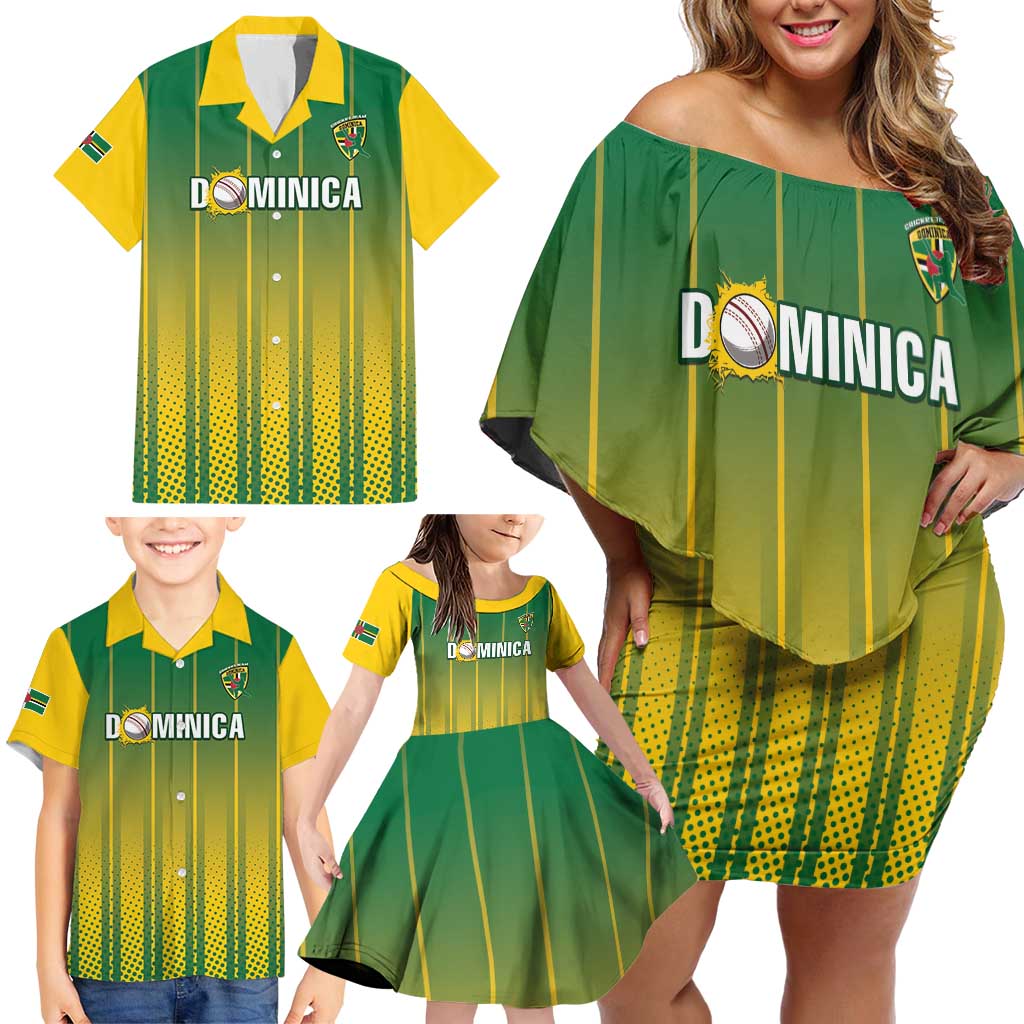 Custom Dominica Cricket Family Matching Off Shoulder Short Dress and Hawaiian Shirt Sporty Style - Wonder Print Shop