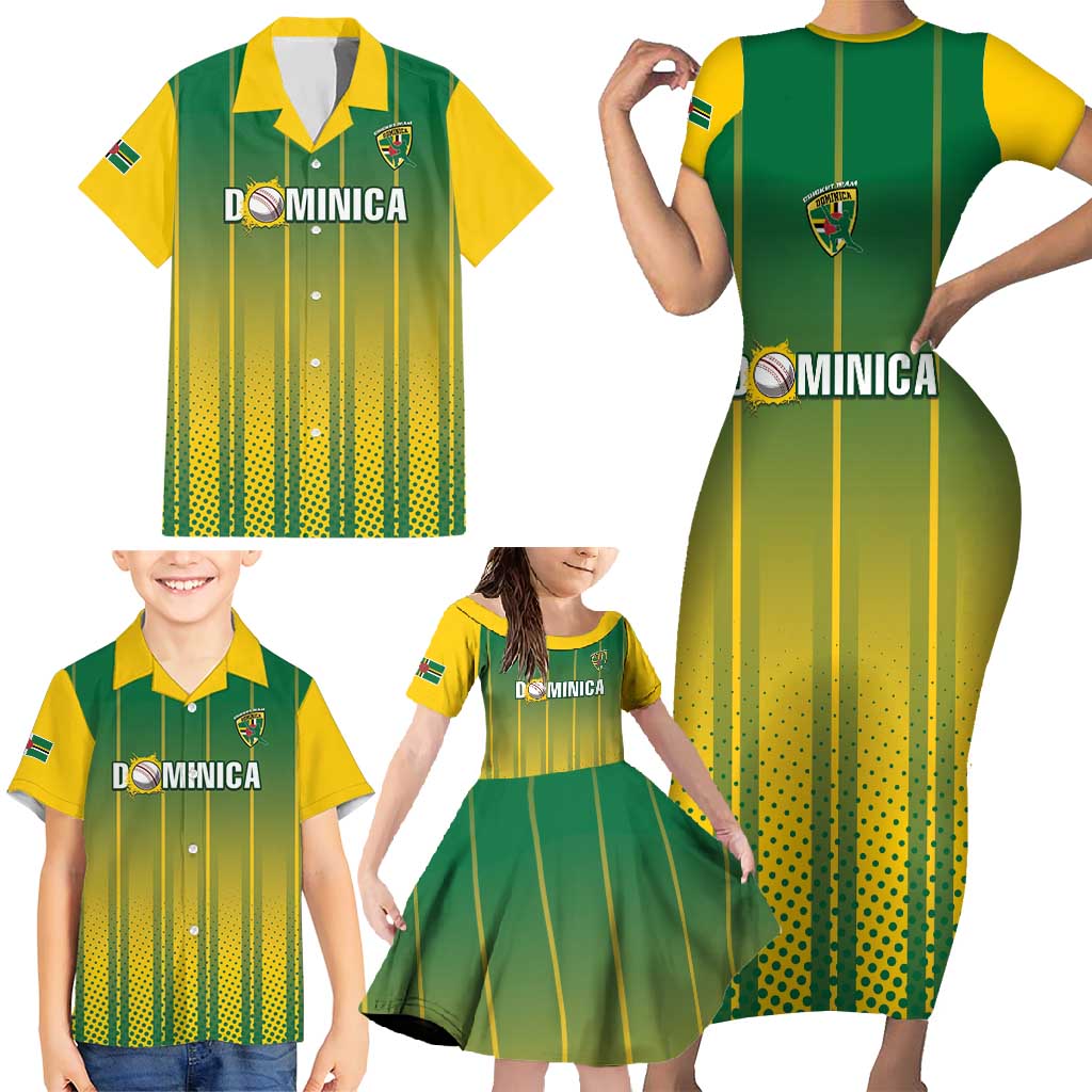 Custom Dominica Cricket Family Matching Short Sleeve Bodycon Dress and Hawaiian Shirt Sporty Style - Wonder Print Shop