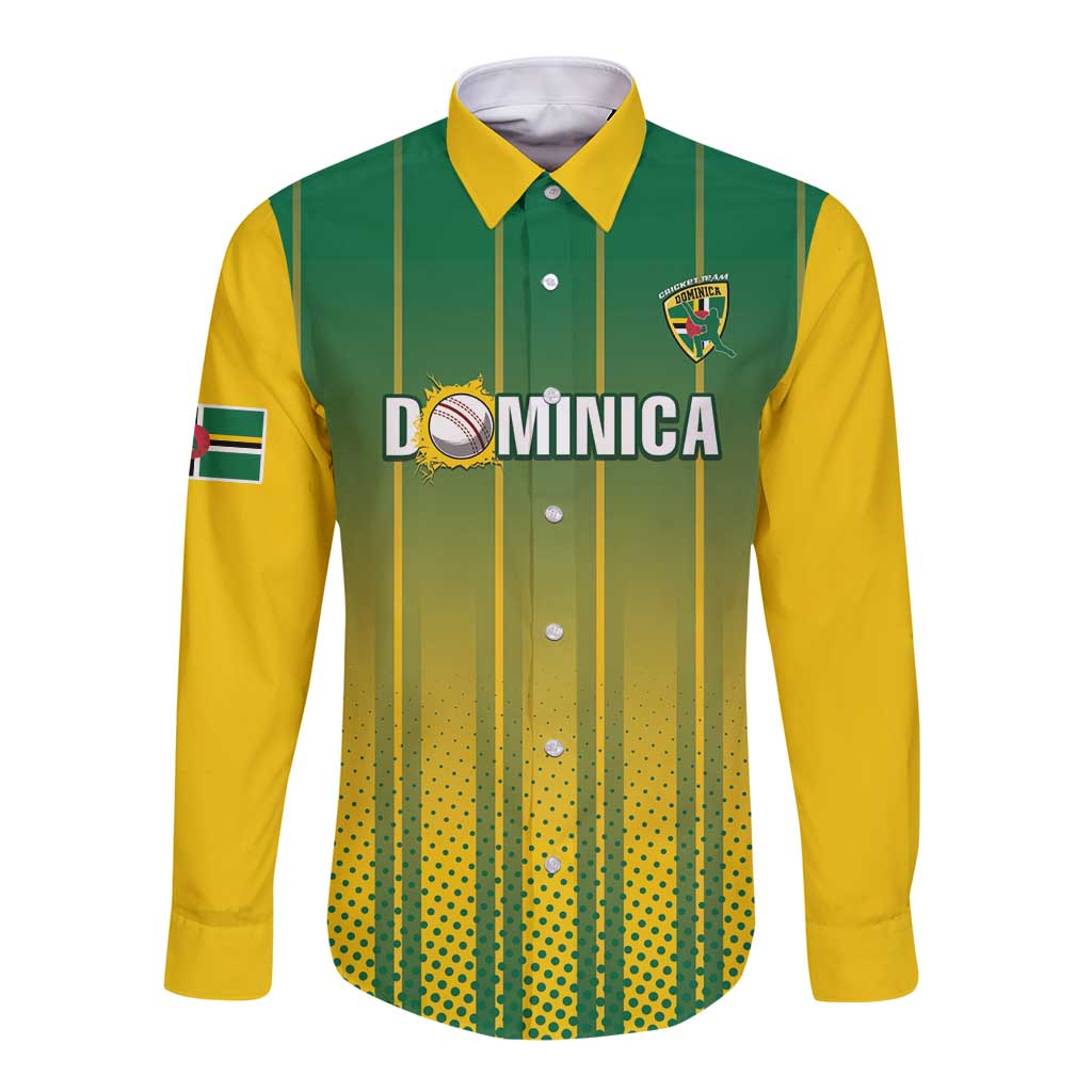 Custom Dominica Cricket Long Sleeve Button Shirt Sporty Style - Wonder Print Shop