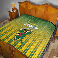 Green and yellow Dominica cricket quilt with quilted texture, custom text and crest